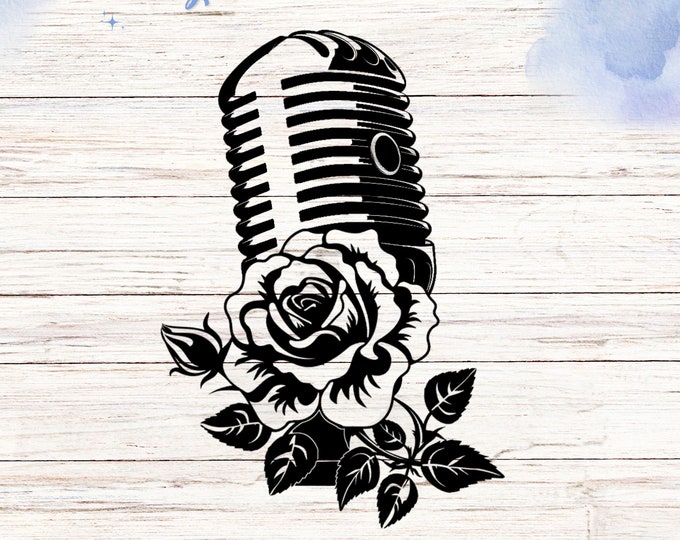 Rose Microphone Vinyl Decal | Music Lover Gift | Laptop Sticker | Car Decal | Musician Decor | Unique Music Accessories | Water resistant