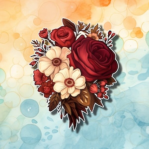 Vintage Burgundy Floral Bouquet Sticker: Water-Resistant Decal