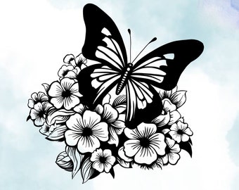 Decalcomania in vinile con farfalle e fiori – Arte ispirata alla natura