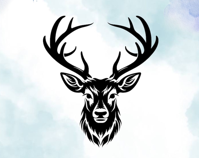 Unique Deer Head Vinyl Decal - Elegant Animal Wall Art, Car Sticker, Laptop Decal, Customizable Deer Sticker, Rustic Home Decor, Gift Idea