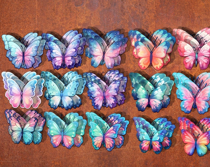 Charming Kawaii Butterfly Watercolour Sticker Pack - 15 Piece Sticker Decals for Planners, Scrapbooking, DIY Projects - Unique Gift Idea
