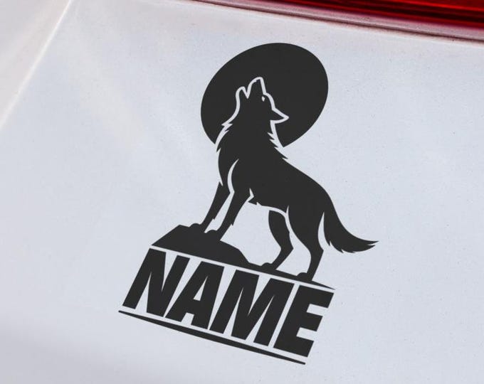 Personalized Wolf Vinyl Decal for Laptops – Custom Name Howling Wolf Sticker