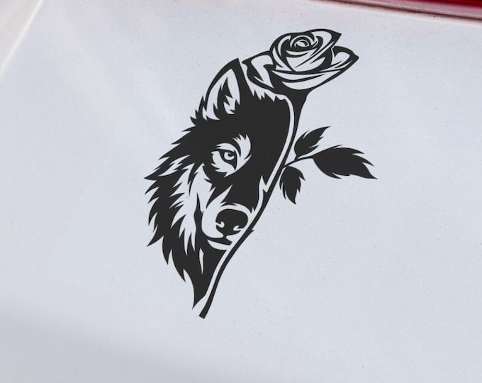 Wolf Rose Vinyl-Decal Sticker for Car Laptop Window Outdoor Waterproof-Art Animal Nature Symbol Gift