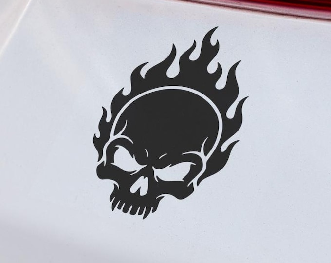 Flaming Skull Vinyl-Decal Fire Biker-Car Sticker Waterproof-Motorcycle Helmet Laptop Bumper Tribal Gothic Gift Him