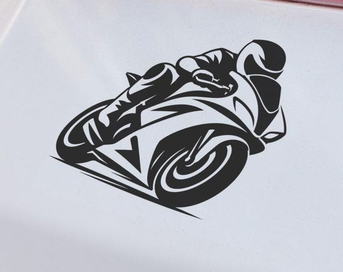 Sport Motorcycle Rider Vinyl Decal, Racing Bike Silhouette Sticker