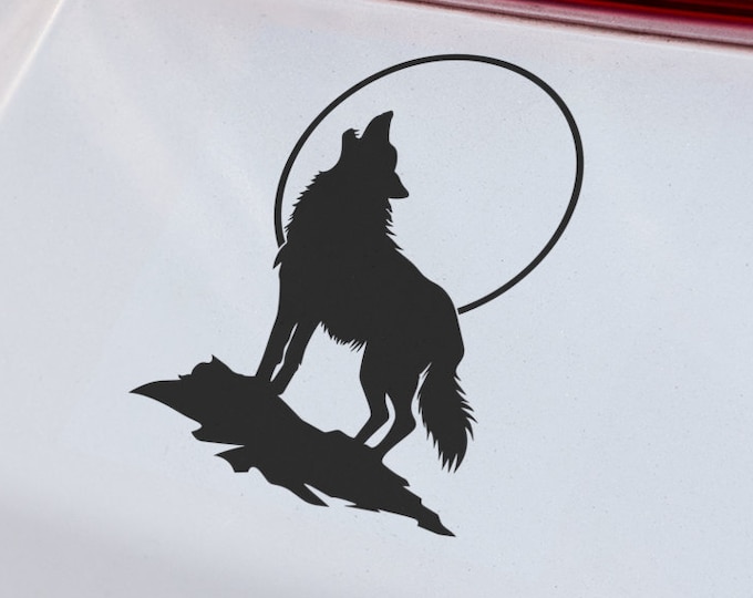 Wolf Howling at Moon Vinyl Decal - Car, Laptop, Window Sticker