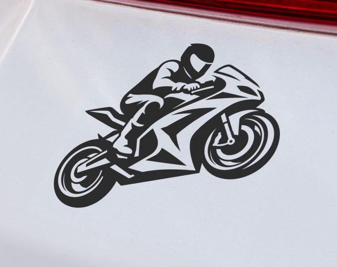 Motorcycle Vinyl Decal, Sportbike Rider Silhouette Sticker for Car, Truck or Laptop