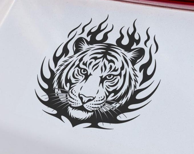 Flame Tiger Vinyl Decal Sticker Black Animal Car Wall Laptop Graphic