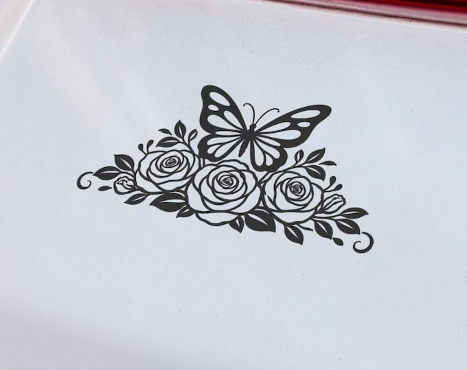 Butterfly Rose Floral Vinyl Decal Nature Inspired Wall Sticker Art Botanical Home Decor
