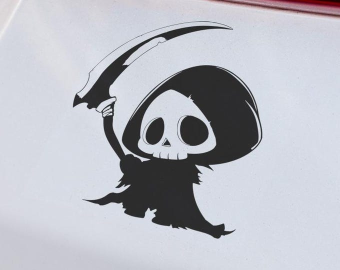 Kawaii Grim Reaper Vinyl Decal, Halloween Car Laptop Decor