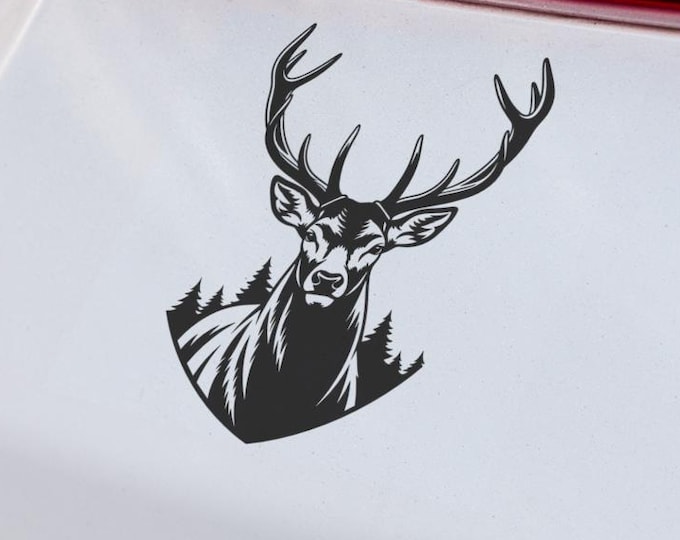 Deer Head Vinyl Decal Black Forest Buck Antler Sticker