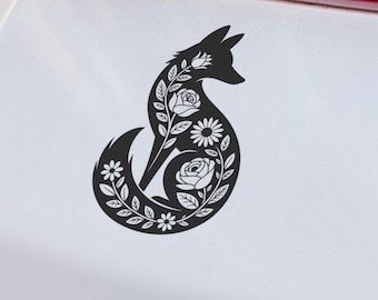 Floral Fox Vinyl Decal: Boho Woodland Animal Sticker