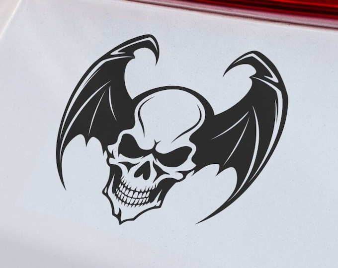 Skull with Bat Wings Vinyl Decal - Halloween Decor, Laptop Sticker, Car Window Decal