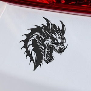 Adesivo in vinile con testa di drago: adesivo artistico con bestia fantasy per decorazione di finestre per auto, computer portatili