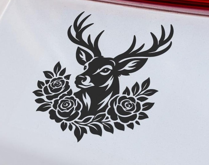 Floral Deer Vinyl Decal Car Window Nature Sticker Wildlife Art Boho Forest Design Gift