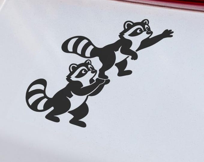Raccoon Duo Vinyl Decal, Cartoon Teamwork Design