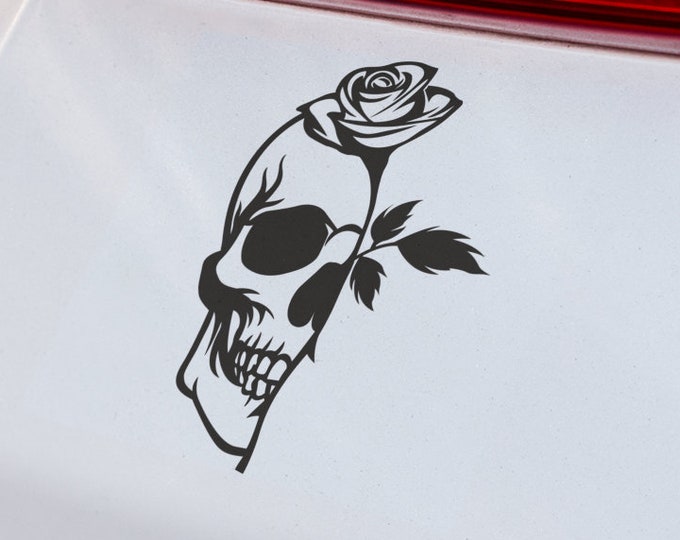 Gothic Skull & Rose Vinyl Decal: Dark Art Car/Laptop Sticker