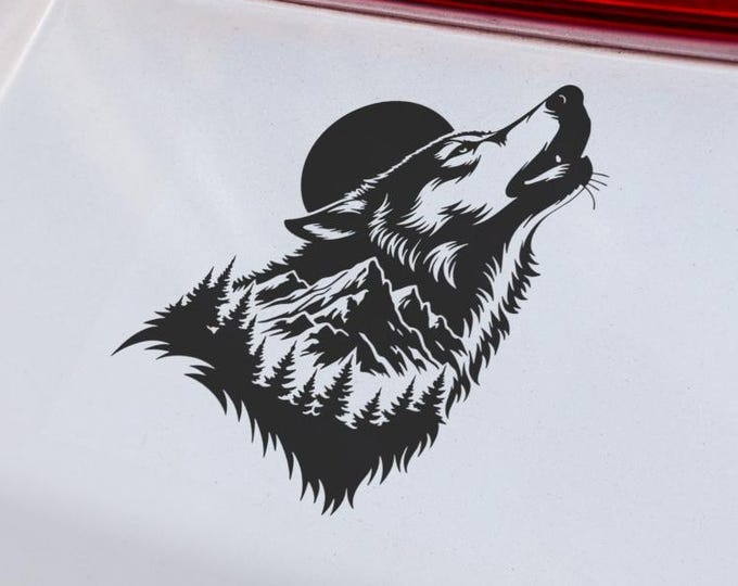 Howling Wolf Mountain Vinyl Decal Black Wildlife Laptop Sticker