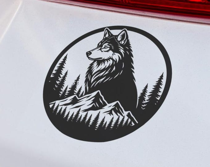 Wolf Mountain Forest Vinyl Decal Nature Wildlife Sticker Adventure Design