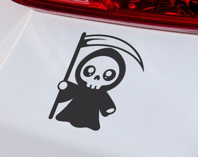 Kawaii Grim Reaper Vinyl Decal: Gothic Halloween Sticker