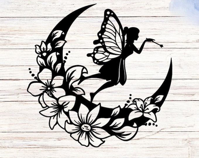 Fairy Moon Flowers Vinyl Decal, Magical Decor for Wall, Laptop or Car, Enchanting Fairy Design, Nature-Inspired Sticker