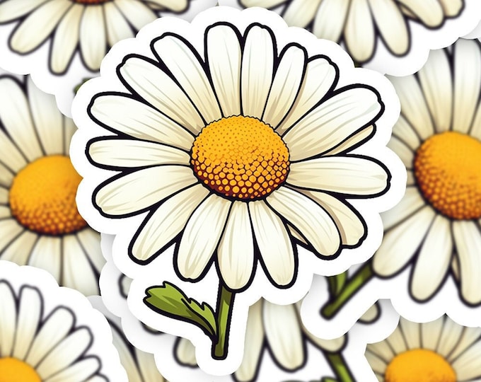 Charming Daisy Decal - Vibrant Waterproof Flower Sticker for Laptops, Water Bottles, and Journals
