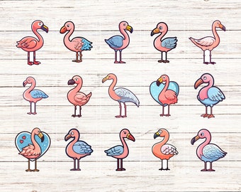 15-Pack Kawaii Flamingo Stickers | Cute Animal Decals for Scrapbooking, Journaling, and Crafts | Fun and Colourful Flamingo Designs