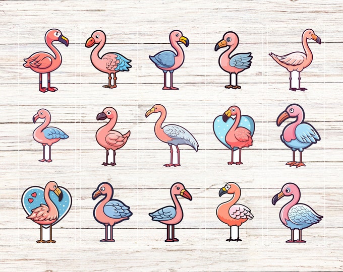 15-Pack Kawaii Flamingo Stickers | Cute Animal Decals for Scrapbooking, Journaling, and Crafts | Fun and Colourful Flamingo Designs