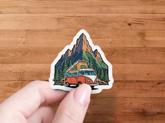 Mountain Vanlife Vinyl Sticker – Glossy Retro Camper Decal for Travel Lovers