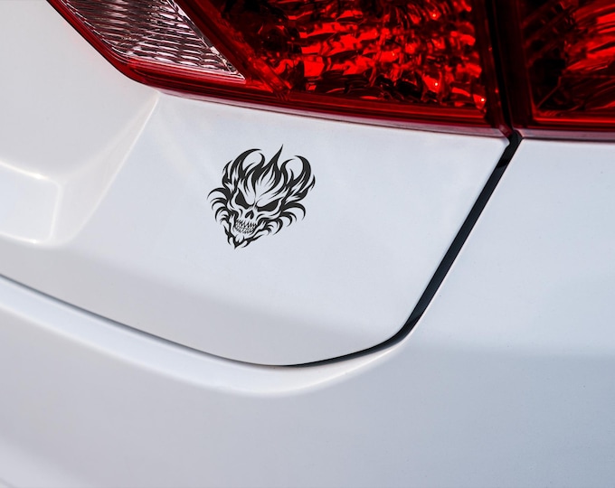 Flame Skull Vinyl Decal - Gothic Car & Laptop Sticker, Spooky Halloween Gift, Skull Flames Decoration, Unique Horror Art
