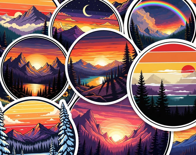 Mountain Landscape Sticker Pack 15pcs Glossy Vinyl Nature Sunset Lake Decals