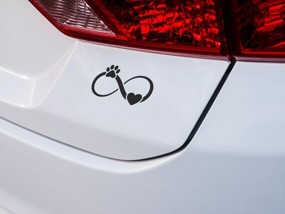 Infinity Paw Print Heart Car Decal for Pet Lovers – Waterproof Vinyl Animal Lover Bumper Sticker – Cute Dog Cat Memorial Window Sticker