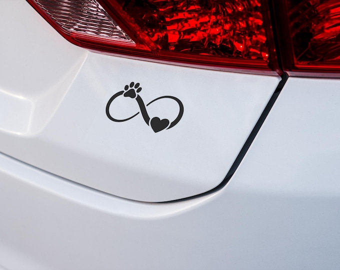 Infinity Paw Print Heart Car Decal: Waterproof Pet Memorial Sticker