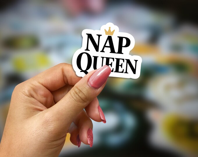 Nap Queen Sticker - 3 Inch Waterproof Vinyl Decal for Laptops, Journals, Water Bottles & More - Cute Sleep Lover Gift
