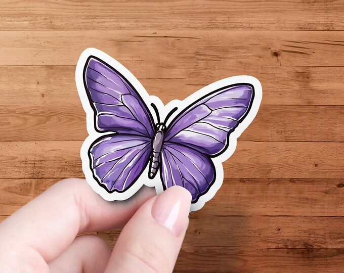 Purple Butterfly Sticker Waterproof Decal for Laptop, Journal & Phone Case, Cute Violet Butterfly Art, Durable Laptop Decor