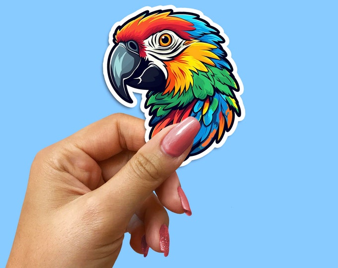 Vibrant Macaw Head Vinyl Sticker - Colorful Tropical Bird Decal for Laptop Water Bottle