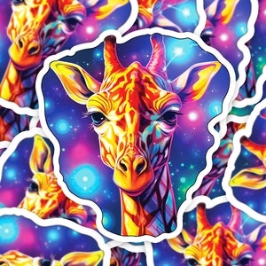 Galactische giraf - vintage-geïnspireerde retro sticker, ruimtethema giraf sticker, perfect voor laptops, notebooks, auto's en tijdschriften