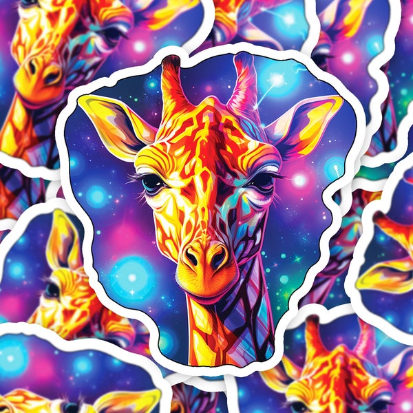 Galactic Giraffe - Vintage-Inspired Retro Sticker, Space-Themed Giraffe Decal, Perfect for Laptops, Notebooks, Cars & Journals