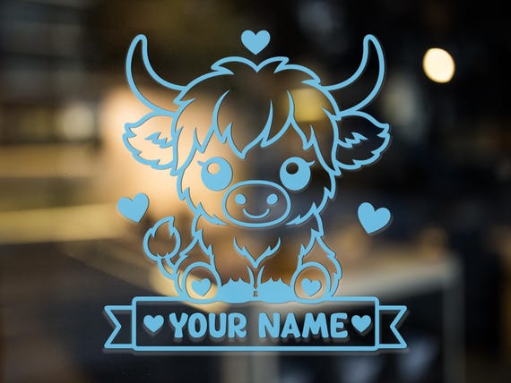 Personalized Highland Cow Vinyl Car Window Decal with Name