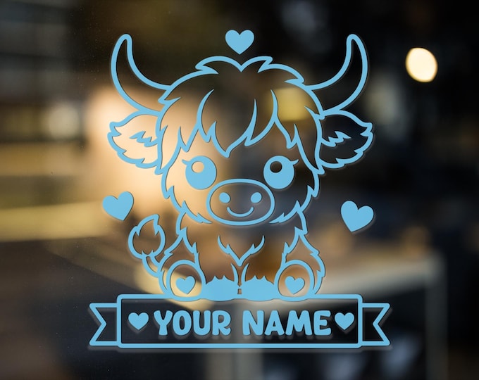 Personalized Highland Cow Vinyl Car Window Decal with Name