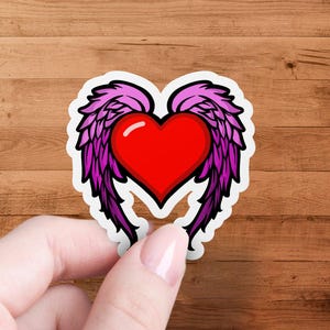 Sticker ailes coeur, Sticker coeur ailé rose, Sticker coeur mignon avec des ailes, Sticker coeur romantique, Sticker coeur d'amour