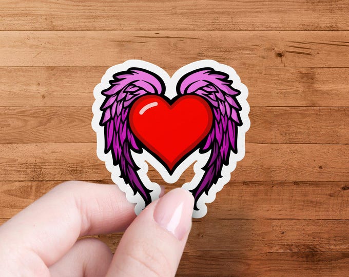 Heart Wings Sticker, Pink Winged Heart Decal, Cute Heart With Wings Sticker, Romantic Heart Sticker, Love Heart Sticker