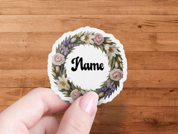 Floral Wreath Sticker, Customizable Name Sticker, Lily Rose Lavender Stickers, Sticker Pack, Personalized Stickers