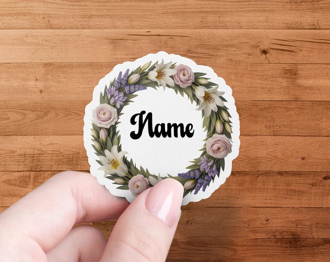 Floral Wreath Sticker: Personalized Lily Rose Lavender Name Decal