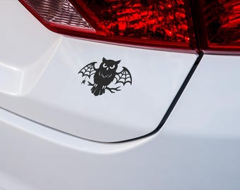 Halloween owl bat wing decal, spooky outdoor sticker, goth decor, Halloween car accessory, horror themed vinyl, spooky season gift