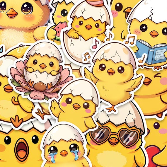 Chick Sticker Pack Glossy Vinyl Kawaii Animal 15 Piece Set
