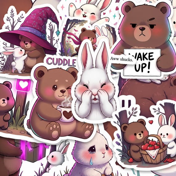 Glossy Bear Bunny Sticker Pack 2 Inch Kawaii Vinyl Set
