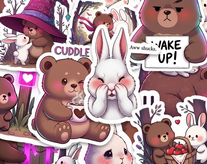 Glossy Bear Bunny Sticker Pack 2 Inch Kawaii Vinyl Set