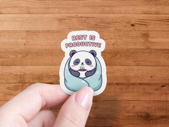 Cozy Panda Rest Is Productive Sticker - Animal Laptop Planner Decal Gift for Relaxation Lovers