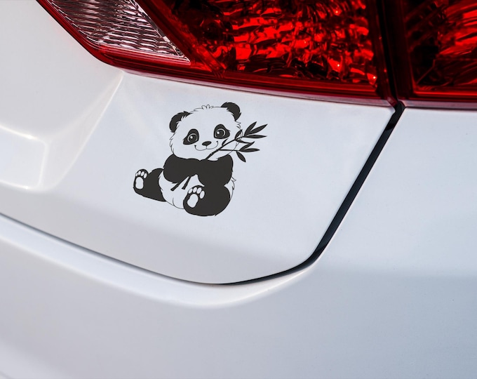 Cute Panda Holding Bamboo Vinyl Decal - Animal Wall Sticker for Laptops, Cars, & Water Bottles - Unique Gift Idea